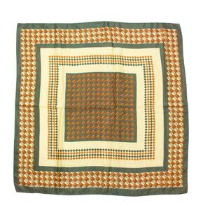 Vintage Acetate Square Scarf Made In Japan 26" Geometric Pattern Orange & Green